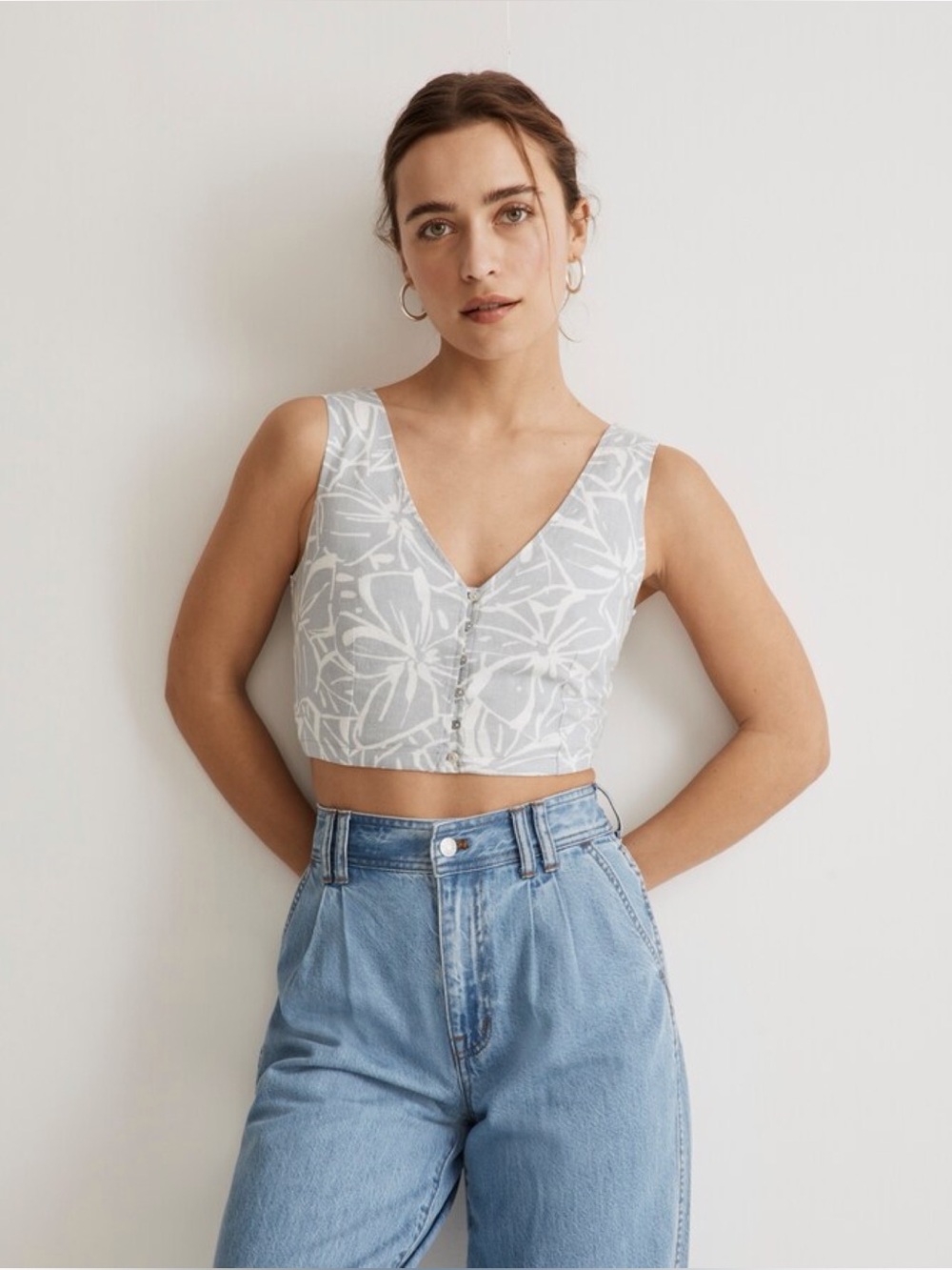 Madewell Linen-Blend Gwen Crop Vest Top in Abstract Flora